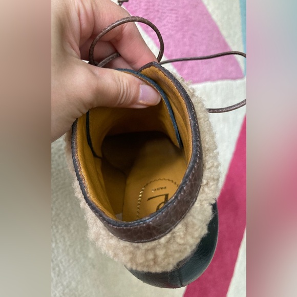 Yves Saint Laurent YSL Black Brown Shearling Trim Tribute Heel Bootie Ankle 37 - Picture 9 of 10